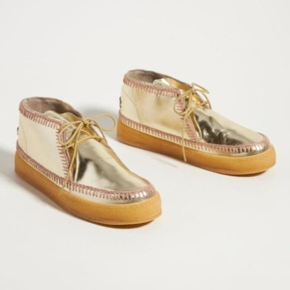 NWT Laidback London Crochet-Accented Booties Gold Anthropologie sz 6 Womens Boot - Picture 1 of 12